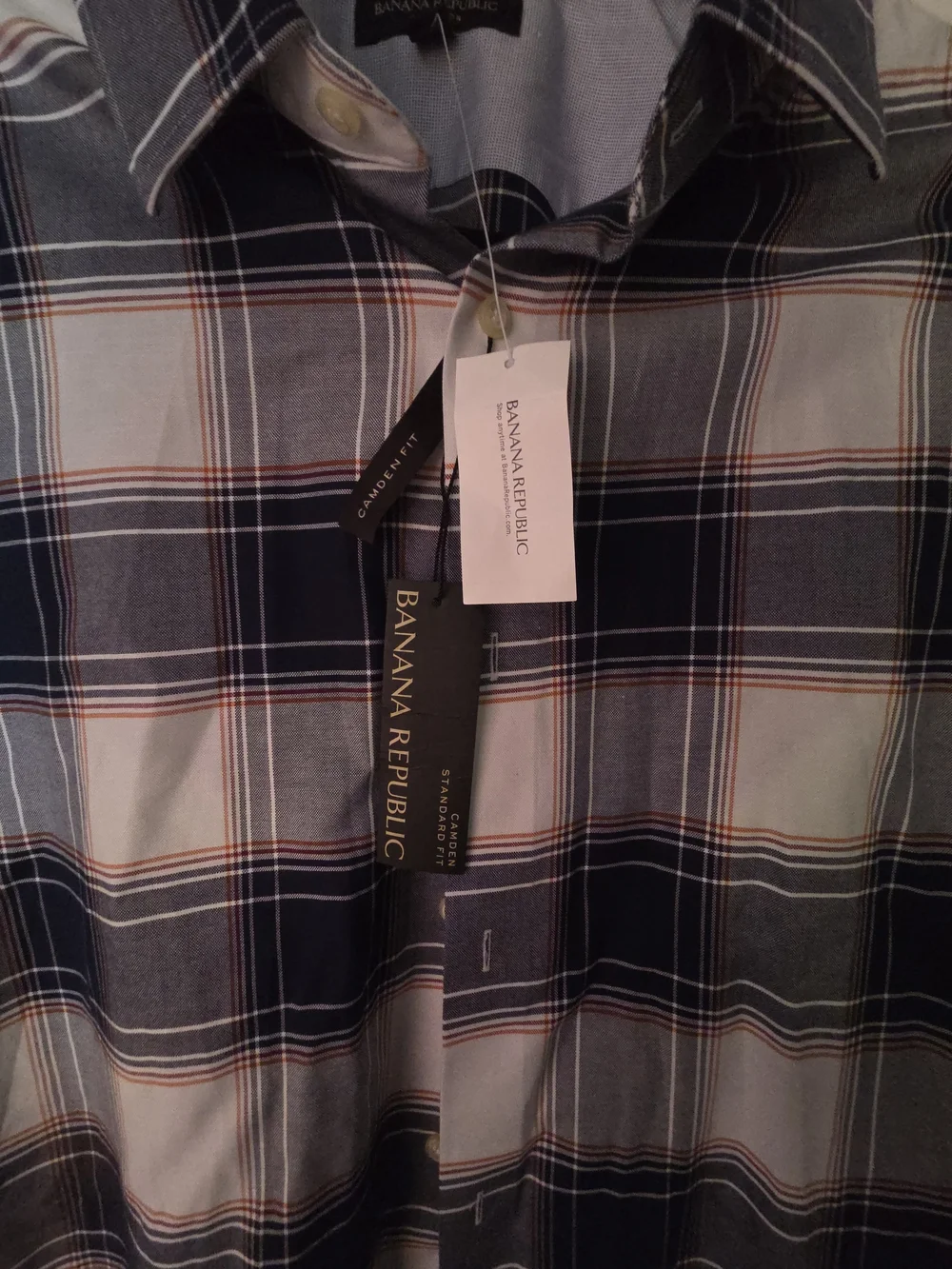 Banana Republic Blue and White Plaid Long-Sleeve Button-Up